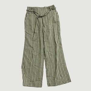 NWOT Sound/Style Women's M Striped Green Wide-Leg Linen Blend Pants M0030
